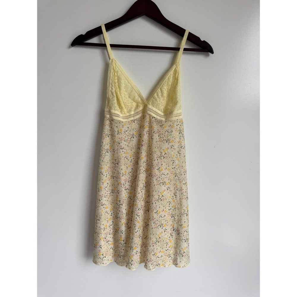 BCBGMAXAZRIA Yellow Floral Mesh Lace Chemise Slip Dress Coquette babydoll y2k